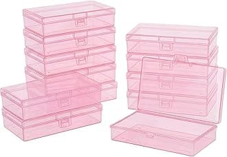 LJY 12 Pieces Rectangular Empty Mini Clear Plastic Organizer Storage Box Containers with Hinged Lids (5.3 x 3.1 x 1.2 inch, Pink)