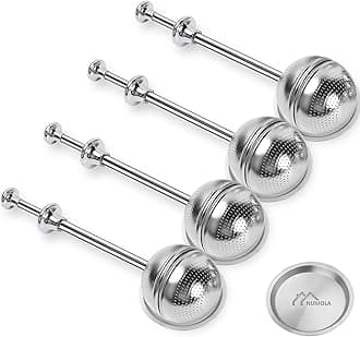 Numola Long Handle Tea Ball Stainless Steel with Drip Trays, 4Pcs Premium Tea Infuser Filter for Loose Leaf Tea, Reusable Fine Mesh Tea Interval Diffuser Strainer for Cup and Teapot