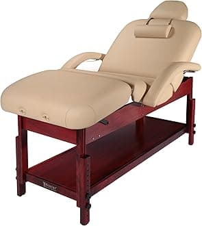 Master Massage 76cm Claudia Stationary Massage Table Spa Couch Salon Table Beauty Bed with Pneumatic Tilting Backrest and Leg Rest, MC Cream with Mahogany Legs
