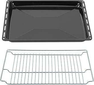 Baking Trays & Grid mm Set 465 x 370 x 30 mm, Enamelled Grease Pan, Chrome-Plated Oven Rack and Enamel Baking Tray for Oven and Hob, Grid 465 x 375 mm, Black