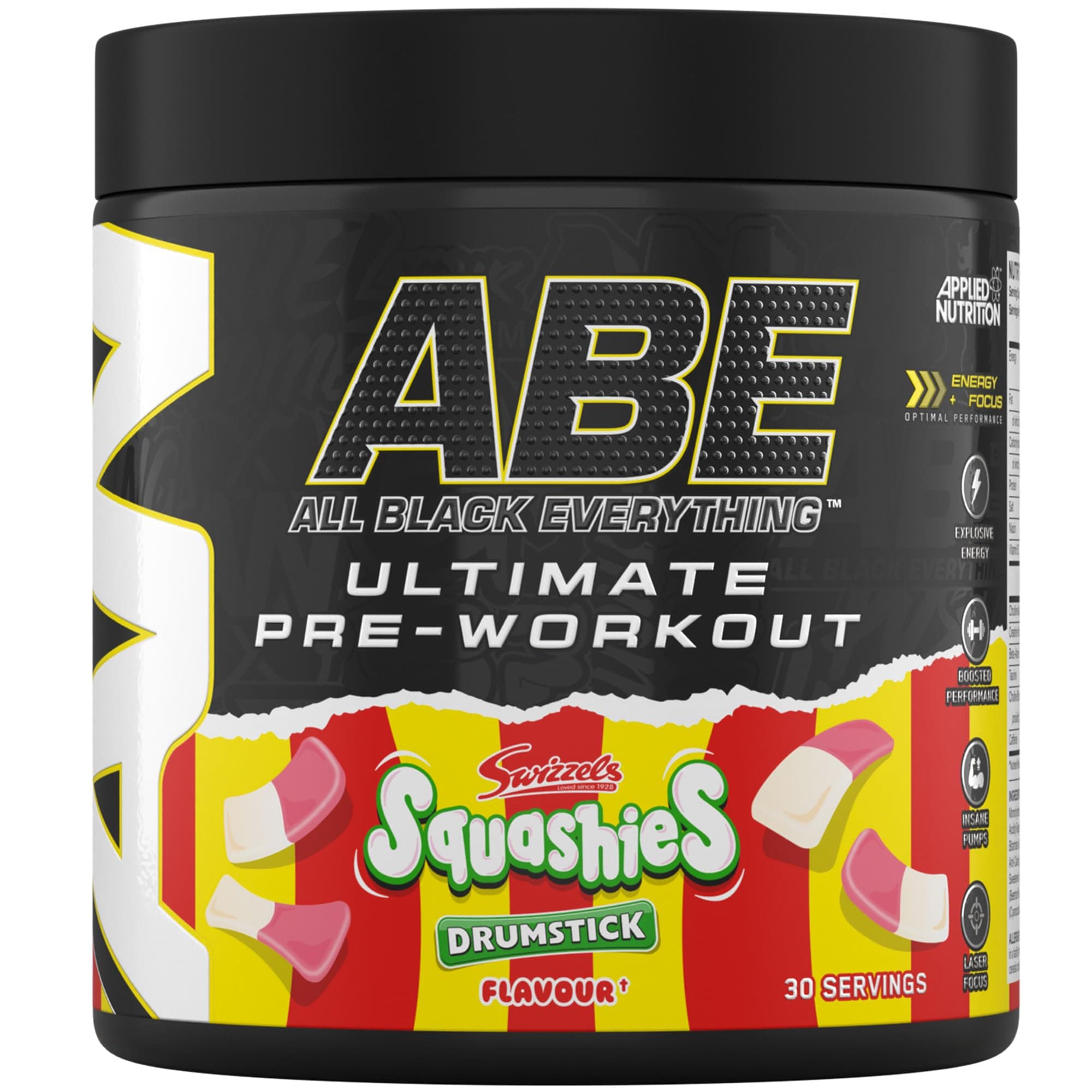 Applied Nutrition ABE Pre Workout - All Black Everything Pre Workout Powder, Energy & Physical Performance with Citrulline, Creatine, Beta Alanine (375g - 30 Servings) (Swizzels Squashies)