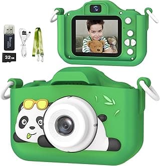 Mgaolo Kids Camera Toys for 3-12 Years Old Children Boys Girls,HD Digital Video Camera with Protective Silicone Cover,Christmas Birthday Gifts with 32GB SD Card (Panda Green)