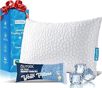 Cooling Pillow for Sleeping, CertiPUR-US Shredded Memory Foam Queen Pillow Set of 1, Cool Pillow for Hot Sleepers Adjustable Firm Pillow for Side, Back, Stomach Sleepers Soft Yet Support, White