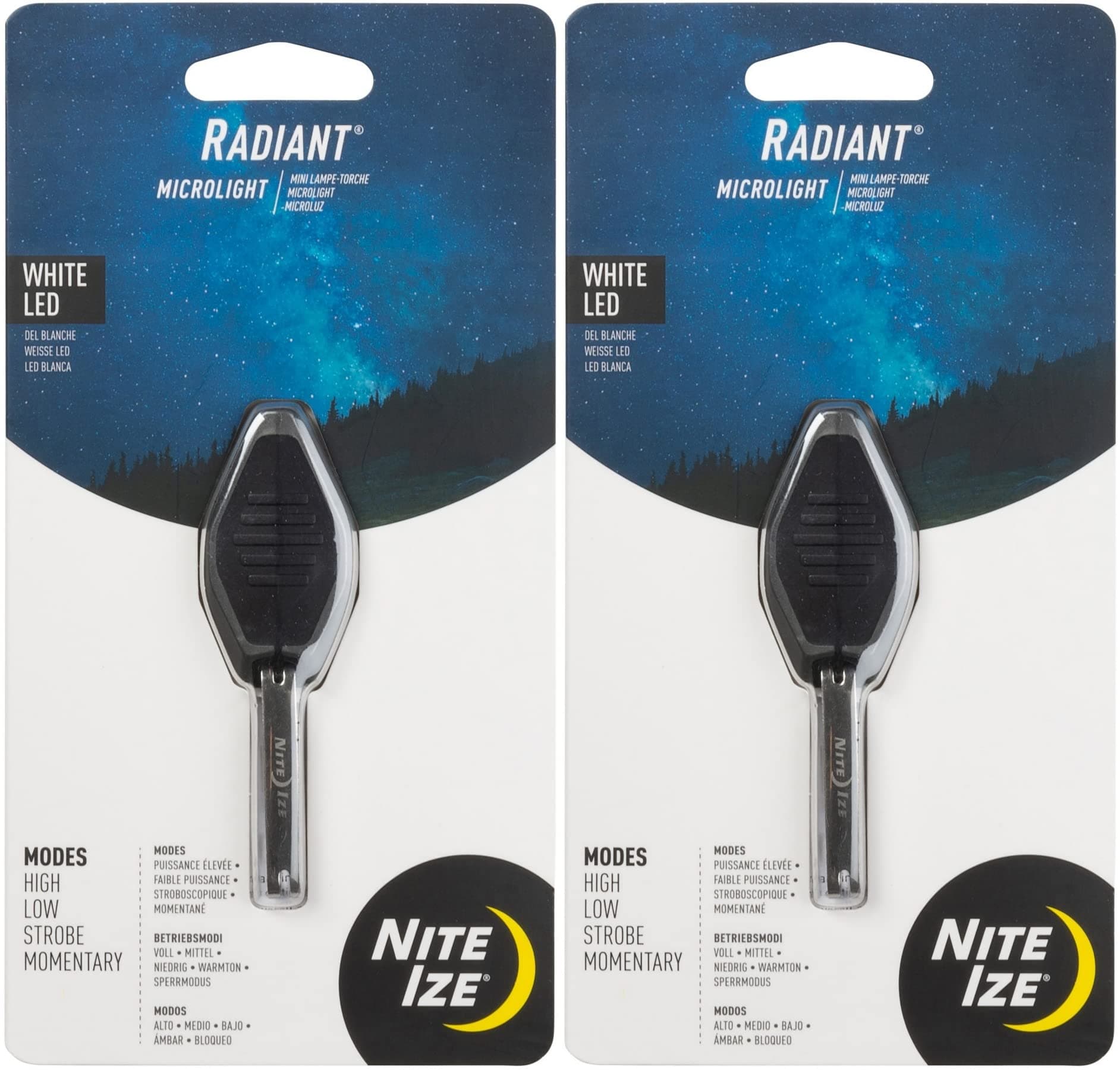 RadiantNite IZE Microlight - Black Body/White LED Keychain Flashlight (2-Pack)