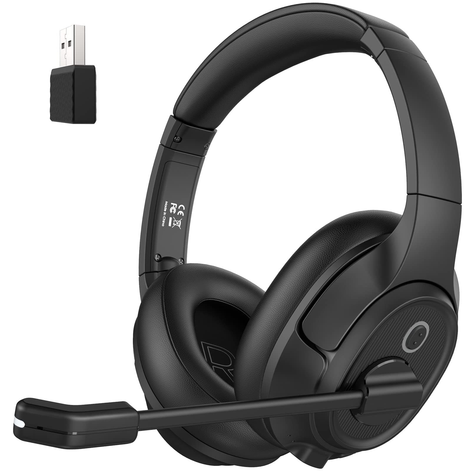 EKSA H6 Wireless Headset with Microphone & USB Dongle [Up to 55 Hours & 10 Metre Range] Bluetooth PC Headset with AI Noise Cancelling Mic, Over Ear Headphone for Business/Office/Home/Teams/Zoom
