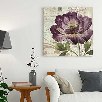 PAINTINGMANTRA Violet Flowers Canvas Painting for Living Room, Home Decor Wall Hangings for Interior Decoration (Set of 1, Size - 22x22 Inch), Purple