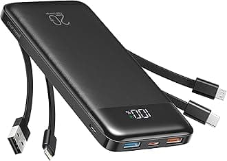 Charmast 20000mAh Power Bank with 4 Built-in Cables, 22.5W Fast Charging Portable Charger for iPhone, Android, iPad, No Extra Cords Needed for Travel, Work, Emergency