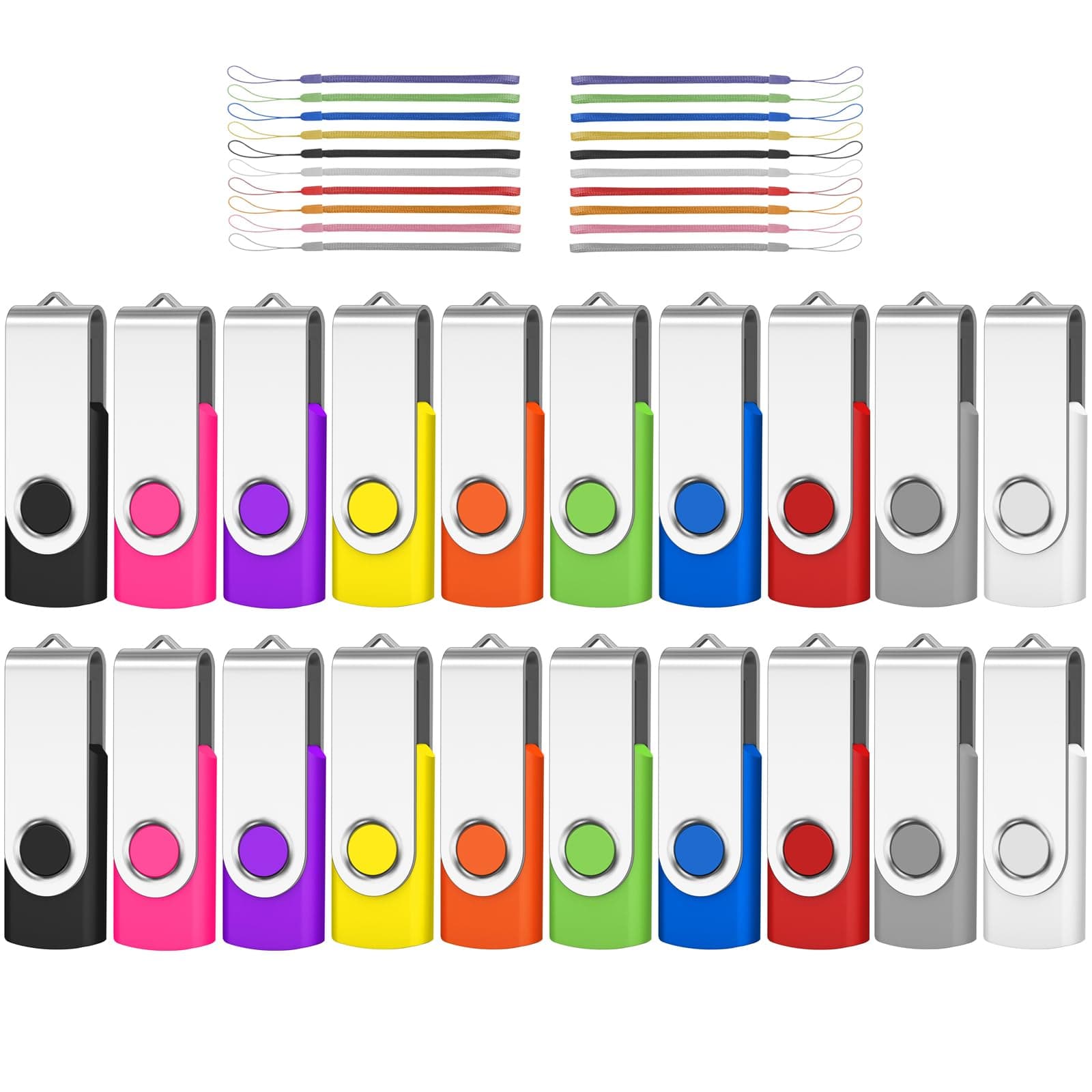 AreTop 20 Pack Flash Drives 512MB, USB 2.0 Pendrive Bulk USB Drives 20 Pack Flash Drives Memory Stick Thumb Drives Bulk (20Pack 512MB, Multicolors)