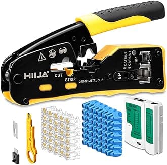 RJ45 Crimp Tool Kit Pass Through Ethernet Crimper Kit All-in-one Ratcheting Modular Data Cable Crimper Kit