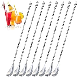The Little Green ChangeCocktail shaker Stirring Bar Spoon 8PCS Bartender Stir Spoons, Bar Mixing Long Handle Stainless Steel Stick Spiral Pattern Spoon Martini Stirrers 12 Inches 8 PCS