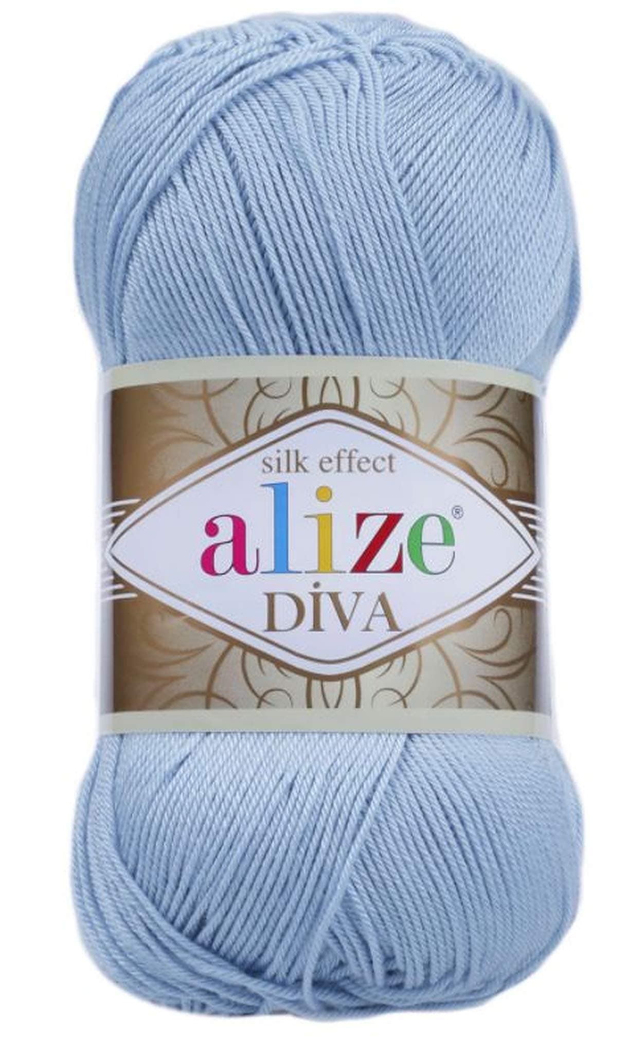Diva Silk Effect 100% Microfiber Acrylic Yarn 1 Ball skeins 100gr 383yds Color (350 - Sea Blue)