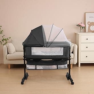 Baby Cradle, Freestanding Bedside Bassinet, 3-in-1 Convertible Bassinet with 360° Swivel Wheels, 2026 New Model Adjustable, Easy-Fold Portable Neutral Baby Newborn Bassinet (Dark Gray)