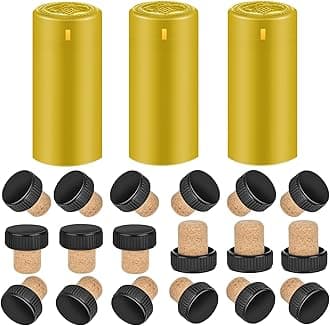 PVC Heat Shrink Capsules - 40 Count Golden & Wine Bottle Cork Stoppers, Wine Preservation Set for Home Cellars