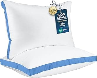Bed Pillows for Sleeping Queen Size (Blue), Set of 2, Cooling Hotel Quality, Gusseted Pillow for Back, Stomach or Side Sleepers