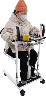 BOTOWI 5 in 1 Hydraulic Patient Lift Transfer Aid 20cm Lift Height, Seniors Handicap Hydraulic Lift, Body Lift Bedside Commode w/180° Split Seat, Wheelchair Lift Bath Shower Chair, Load 150kg