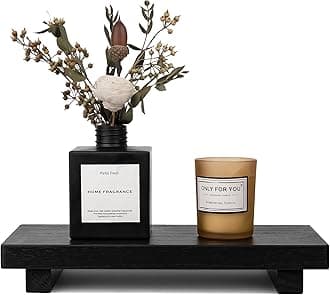 Small Wood Tray Pedestal Stand Farmhouse Bathroom Decor Decorative Wooden Riser Kitchen Soap Dish Holder for Vanity, Counter, Sink, 10" x 4.5" - Black