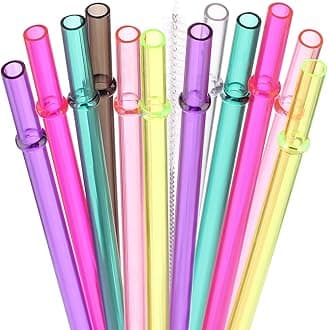 Dakoufish 13" Long Reusable Plastic Replacement Drinking Straws for 40 oz,30 oz & 24 oz Mason Jar,Tumblers, Set of 12 with Cleaning Brush (13inch,7color)