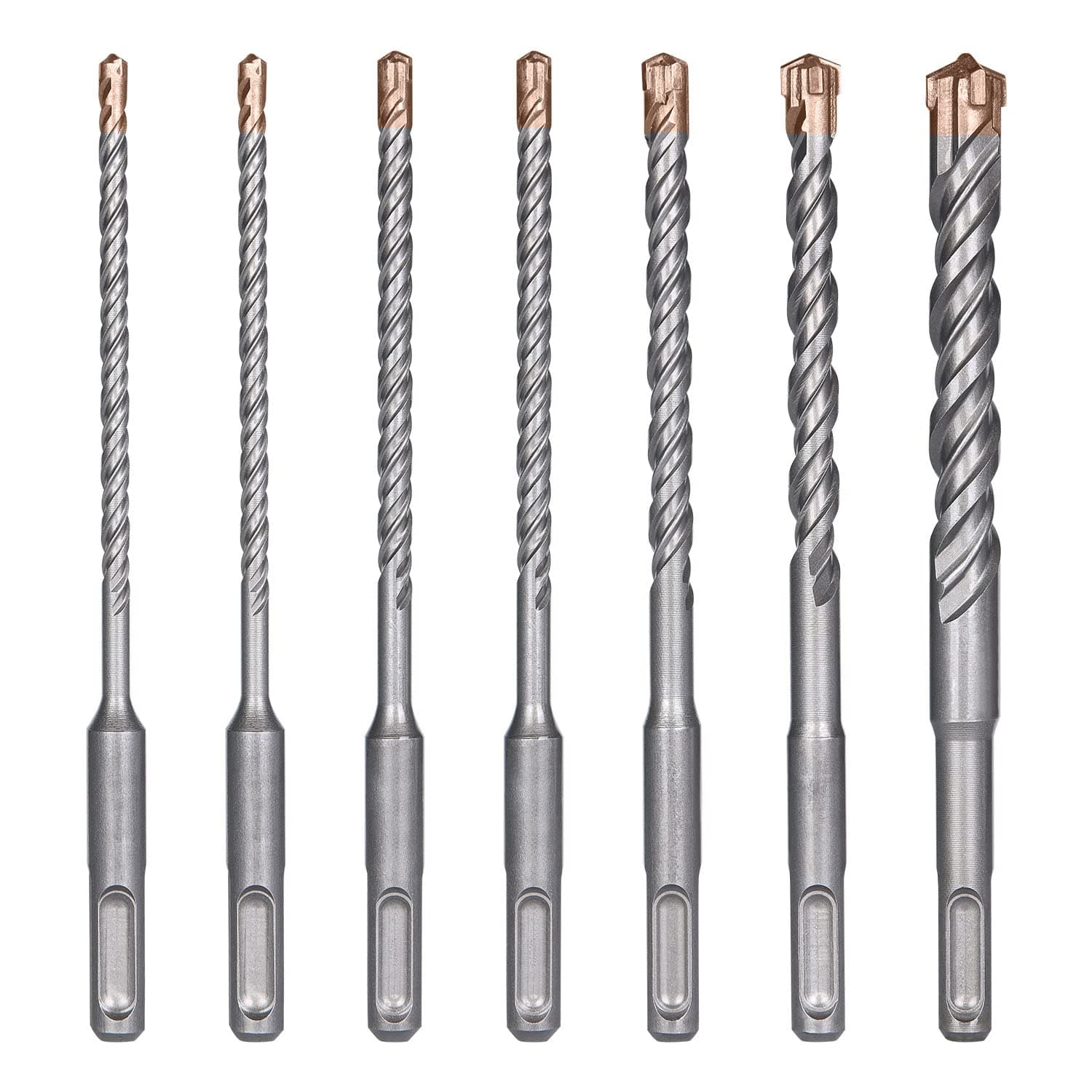 SDS-Plus Drill Bit Set, 7PCS (5mm~12mm) Cross Drill Bits, Rotary Hammer Drill for Drill Holes in Concrete, Ceramic Tile, Stone, Metal, Plastic, Dipped Bronze Cross Diamonds Pack of Seven