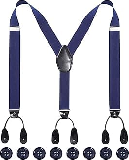 Kajeer Mens Adjustable Button End Suspenders - Y-Back Elastic Tuxedo Suspenders with Heavy Duty Leather Buttons End