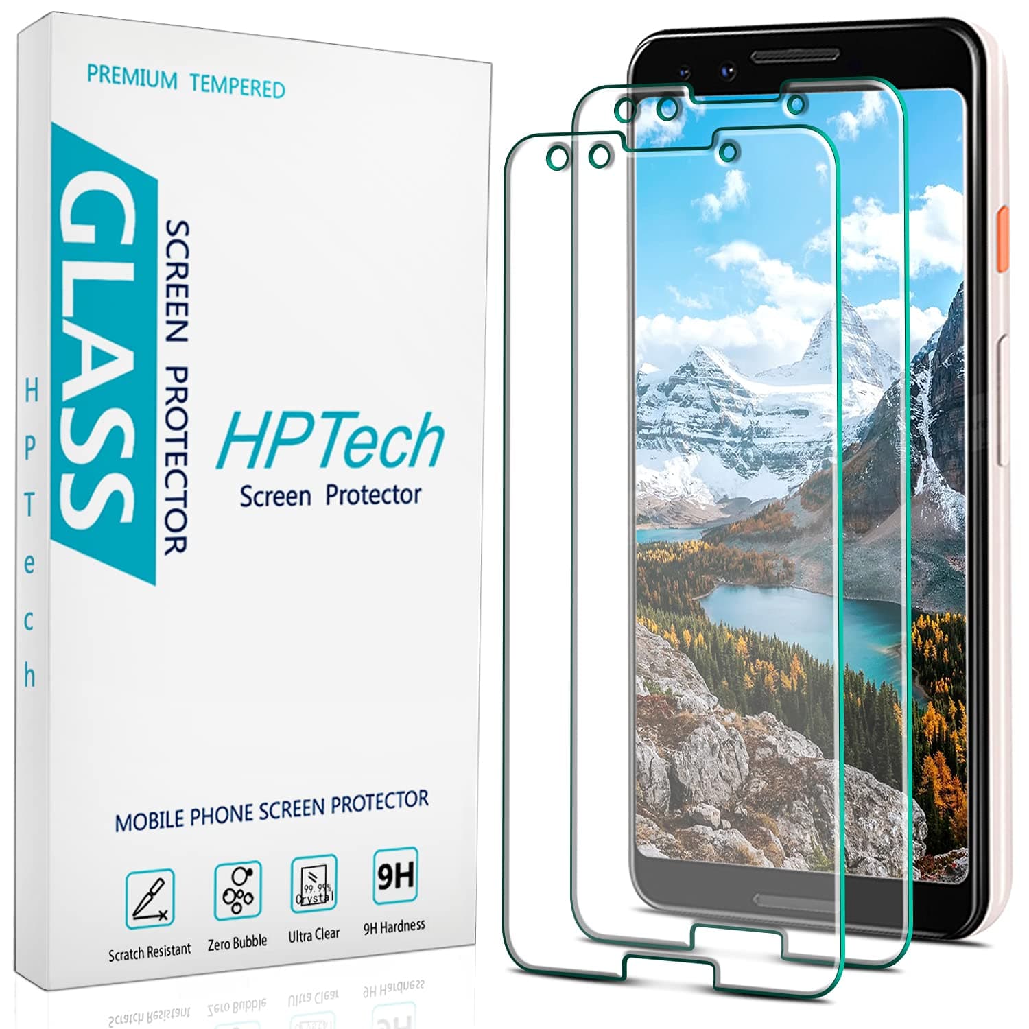 (2 Pack) Designed for Google (Pixel 3) Tempered Glass Screen Protector, Anti Scratch, Bubble Free