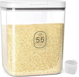 5.5 L Storage Container Airtight - for 5kg Rice with Measuring Cup - Plastic Dry Food Container for Flour, Cereal, Snacks- BPA Free Grain Bucket for Kitchen Storage