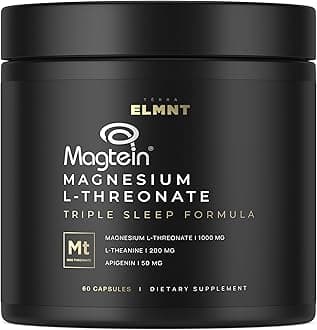 Triple Sleep Magnesium L-Threonate w. Apigenin, Theanine & Magtein Magnesium L Threonate - High Absorption Magnesium Supplement Capsules for Men and Women Magnesium Powder Pills