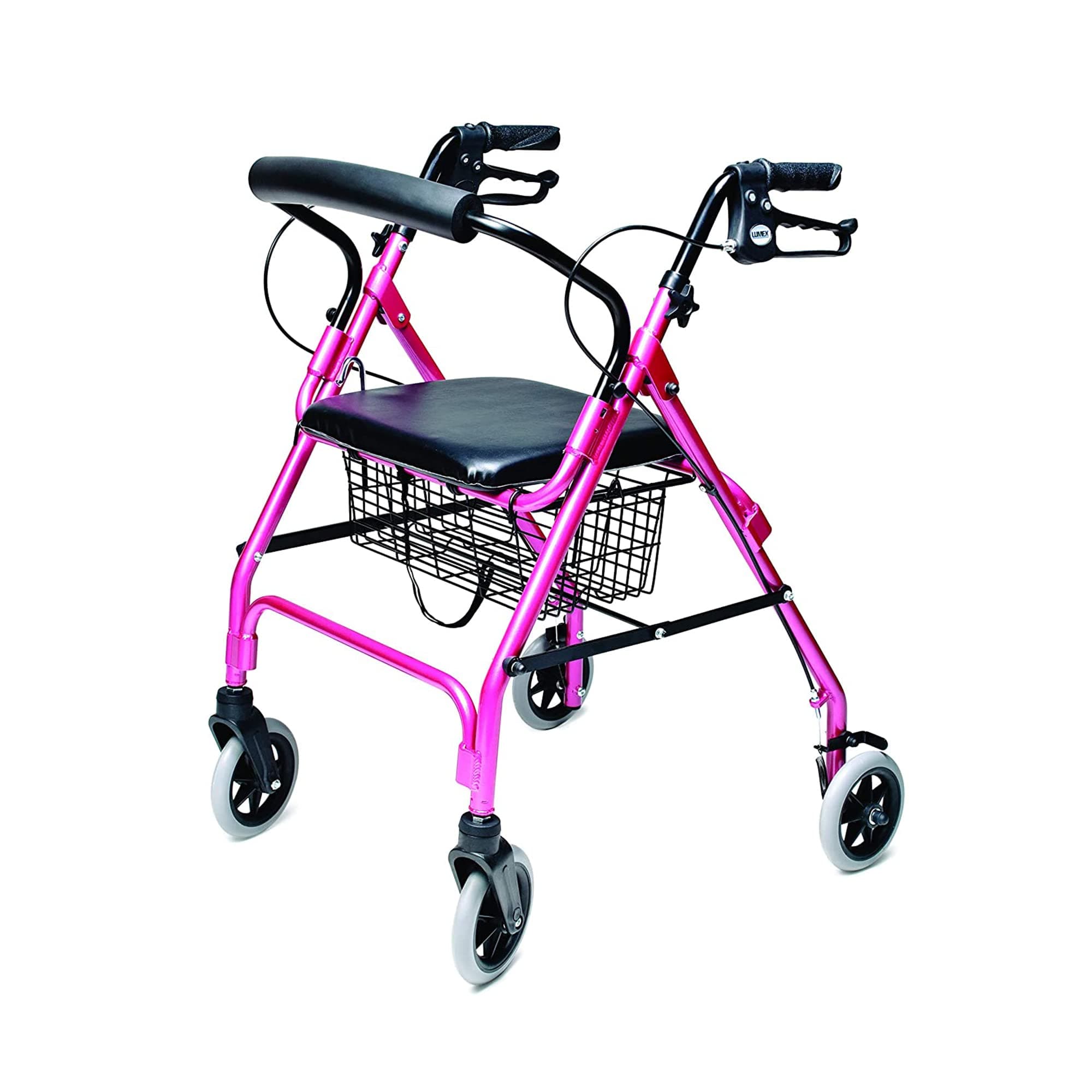 Lumex Walkabout Lite Rollator – Lightweight 14.5 lb. Rolling Walker with Seat for Seniors, Pink