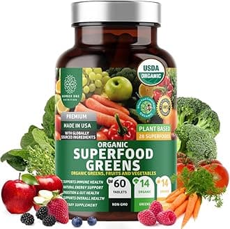 N1N Premium Organic Superfood Greens [28 Powerful Ingredients] Natural Fruit and Veggie Supplement with Alfalfa, Beet Root and Ginger to Boost Energy, Immunity and Gut Health, Made in USA, 60 Ct