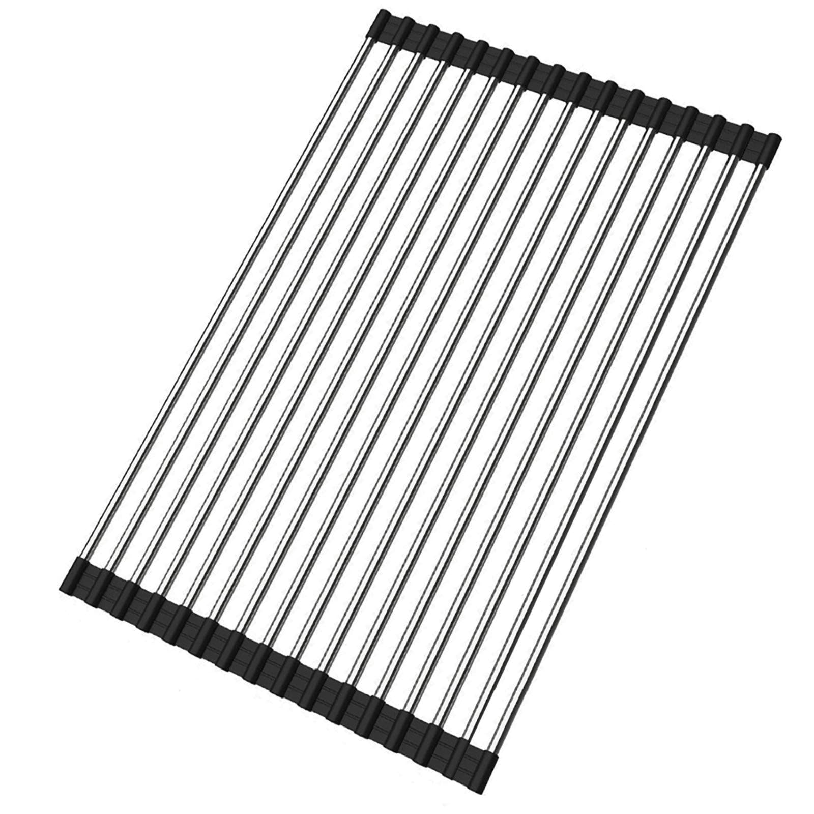 e-smart home AH-YU-AN Roll-up Drying Rack Stainless Steel Foldable over Sink Rack, Black, 17.7 - Lx10.2 Inch-W