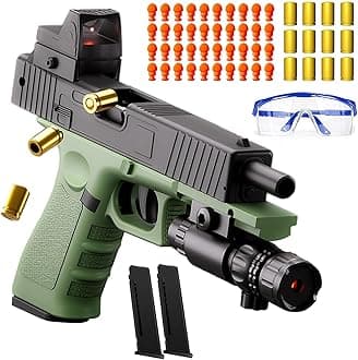 Moonmen Soft Bullet Toys Gun Pistol, Automatic Continuously Empty Shell Ejecting Toy Gun, 40 Soft Foam Bullets, 2 Magazines, Pistol Education Model Toys (Glock Green)