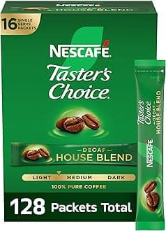 NESCAFÉ Taster's Choice Instant Coffee Packets, Light Medium Roast Coffee, Decaf House Blend, 8 Boxes (128 Packets)