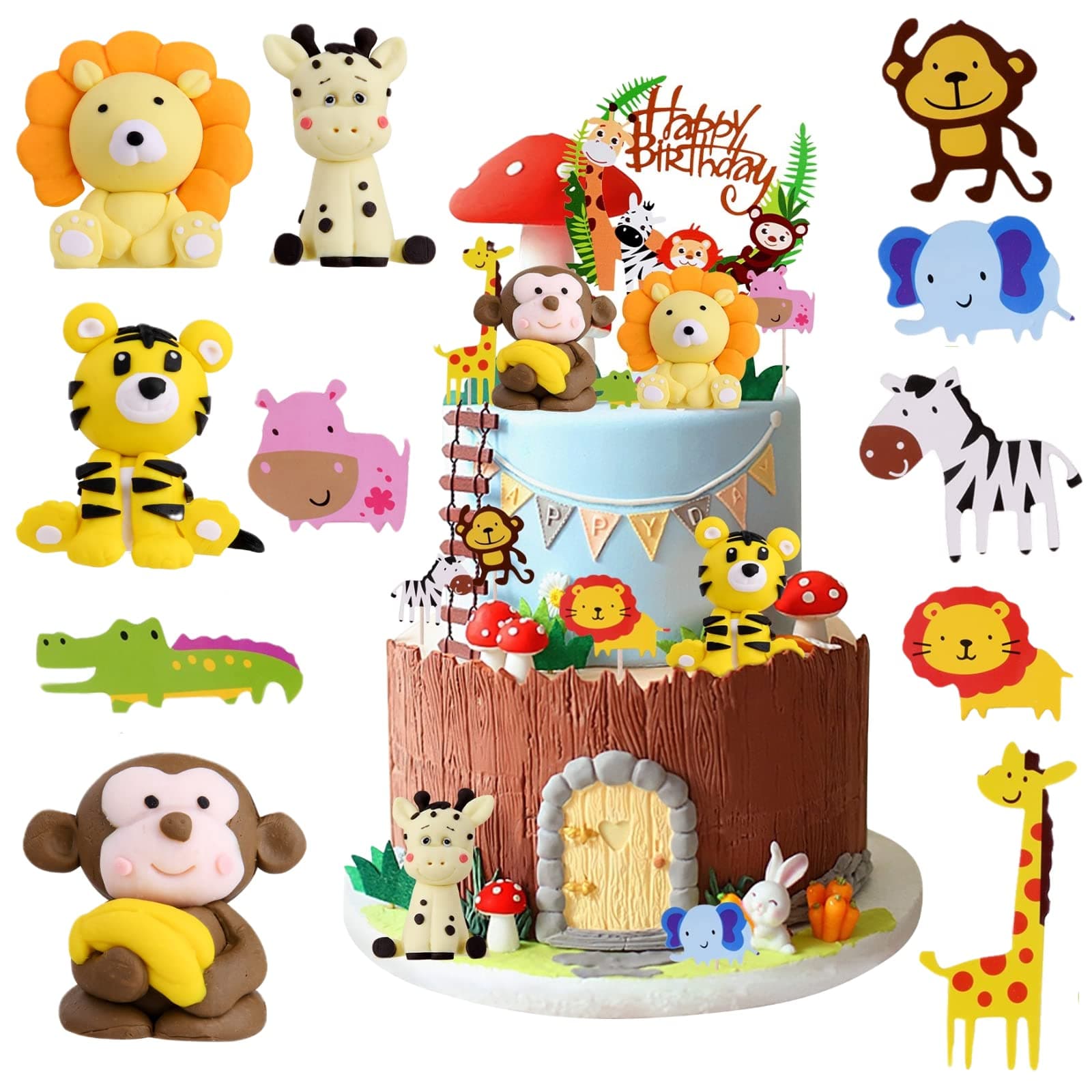 OSDUE 12 PCS Cake Toppers, Jungle Animal Birthday Cake Decorations, Reusable, for Kids Boy Girl, Birthday, Christmas