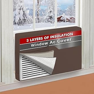 17"Lx13"Hx3.5"D Indoor Air Conditioner Cover for Window Units, 3 Layers Insulation AC Cover for Inside Wall Unit with Aluminum Foil and 2mm Foam, Windproof Window Air Conditioner Cover Inside, Brown