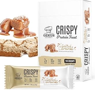 Genius Gourmet Crispy Protein Treat, Salted Caramel, Keto Snack, Low Carb, Low Sugar & Gluten Free, Protein Snacks for Adults, 10G of Whey Protein per Protein Bar, 5 Net Carbs, On The Go Snack, 20 CT