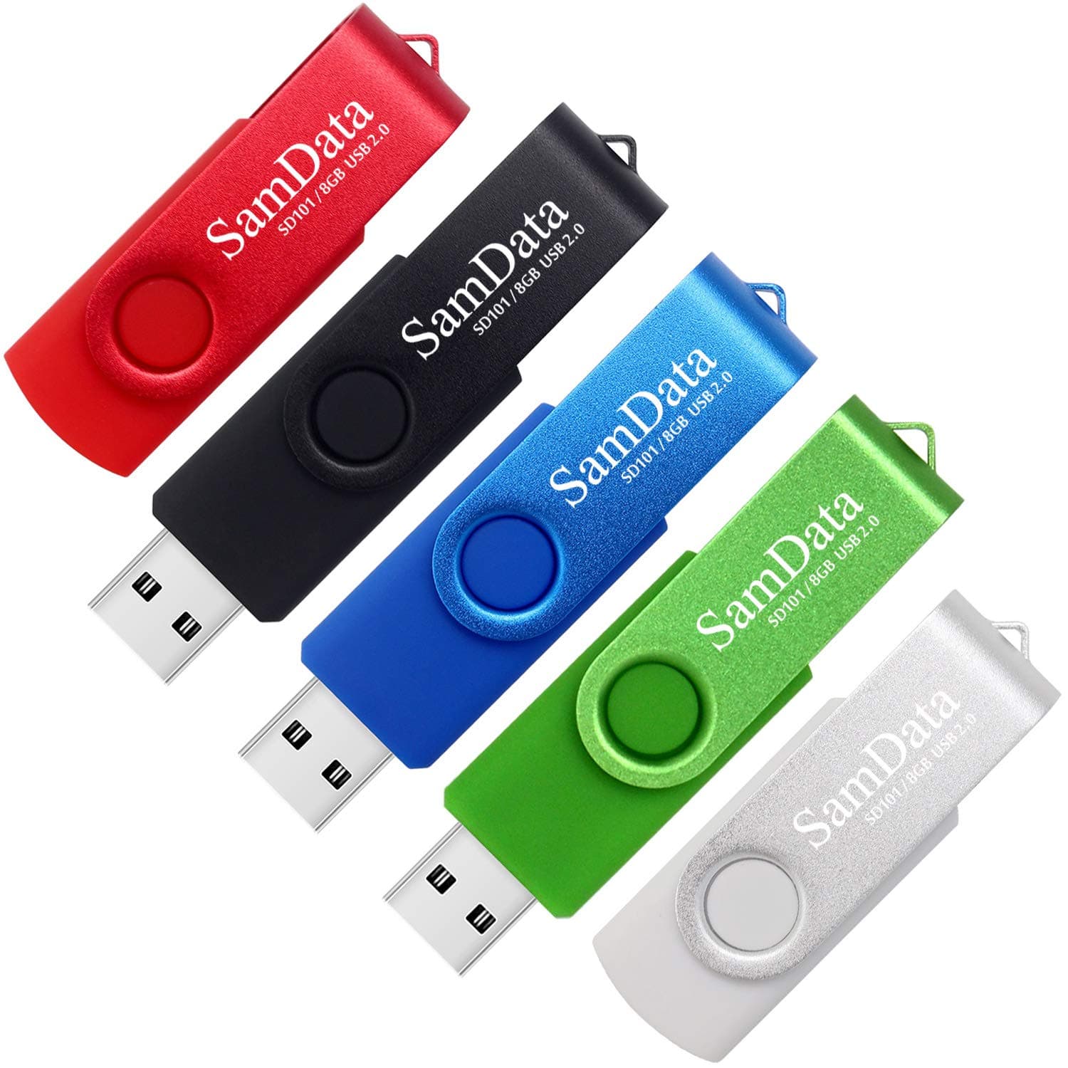 SamData 8GB USB Flash Drives 5 Pack 8GB Thumb Drives Memory Stick Jump Drive with LED Light for Storage and Backup (5 Colors: Black Blue Green Red Silver)
