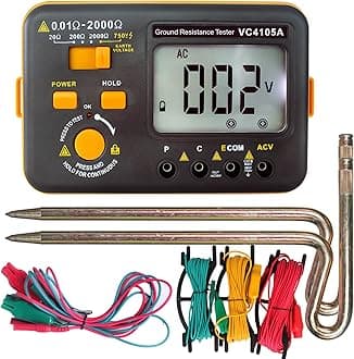 VC4105A Earth Resistance r Digital Grounding Earth Resistance 20/200/2000Ω Ground Resistance 750V AC Voltage Measurement Backlight LCD Display Data Storage