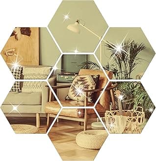 NAILDOKI DIY Wall Decals Acrylic Mirror Sticker Set 12 Pcs, Hexagon Mirror Wall Stickers for Living Room Bedroom Decor (Gold)