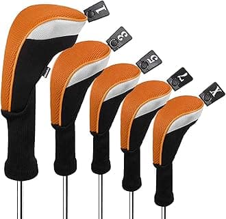 Andux 5pcs/Set Mesh Golf 460cc Driver Fairway Wood Club Head Covers Long Neck with No. Tags