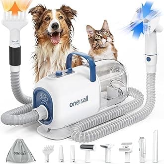 Dog Vacuum & Dryer for Shedding Grooming, 8 in 1 Dog Grooming Kit with Metal Blade Pet Clippers, Adjustable Speed and Temperature Control Blower
