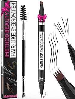 Eyebrow Pen - Eyebrow Pencil Magical 2-in-1 Eye Brow Pencils for Women with 4-Fork-Tip & Precise Brush-Tip for Natural Hair-Like Brows, Last All-Day, with Eyebrow Spoolie Brush, Dark Brown