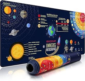 EXCOVIP Extended Gaming Mouse Pad XXL,Anti-Skid Mousepad Large Keyboard Mouse Pad Desk Mat with Stitched Edges (900x400mm,Solar System) 9303
