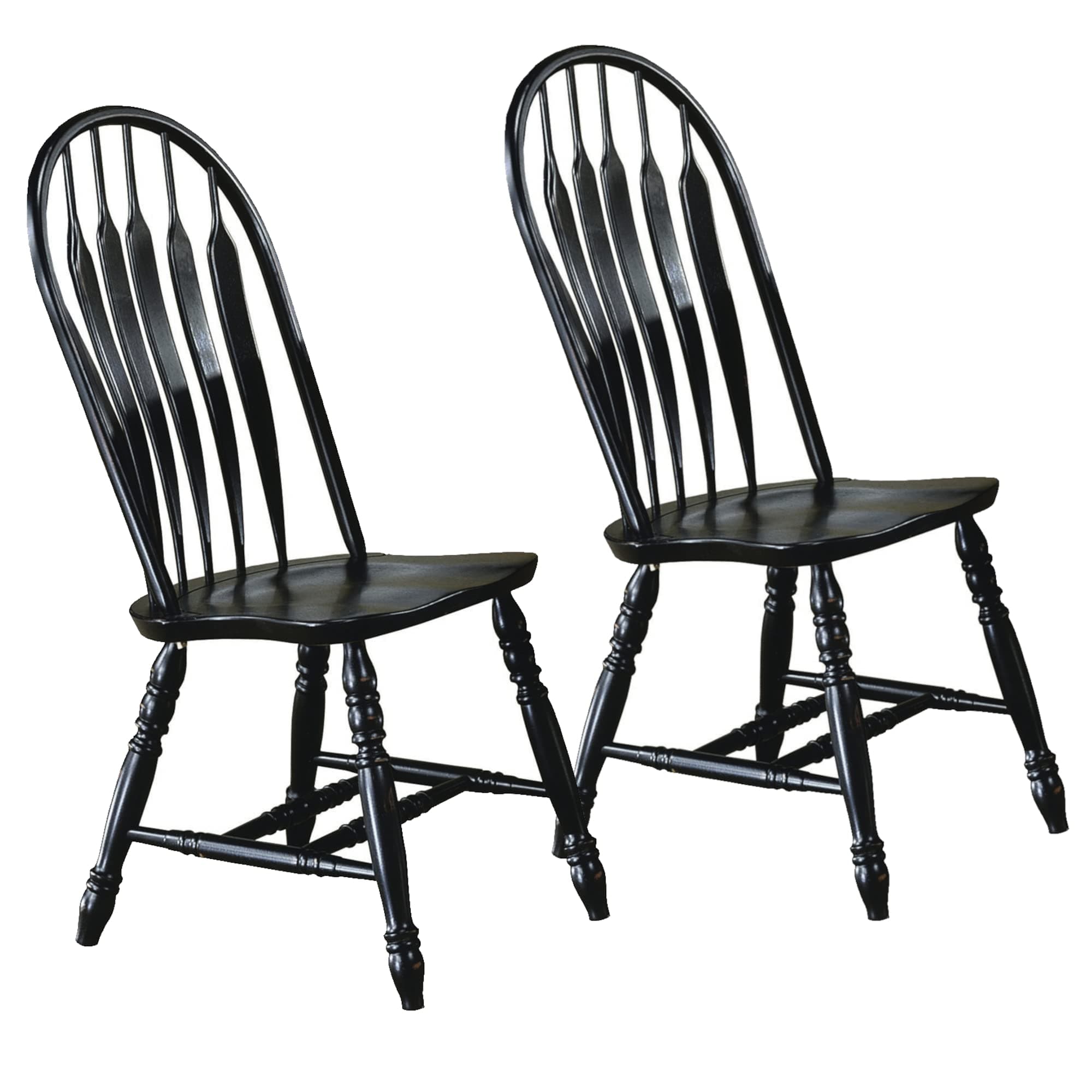 Sunset Trading Selections Keyhole Windsor Dining Side Chairs | Set of 2 Fully Assembled Sidechairs | Antique Black Cherry Distressed Solid Wood | Country Farmhouse Kitchen/Office Furniture