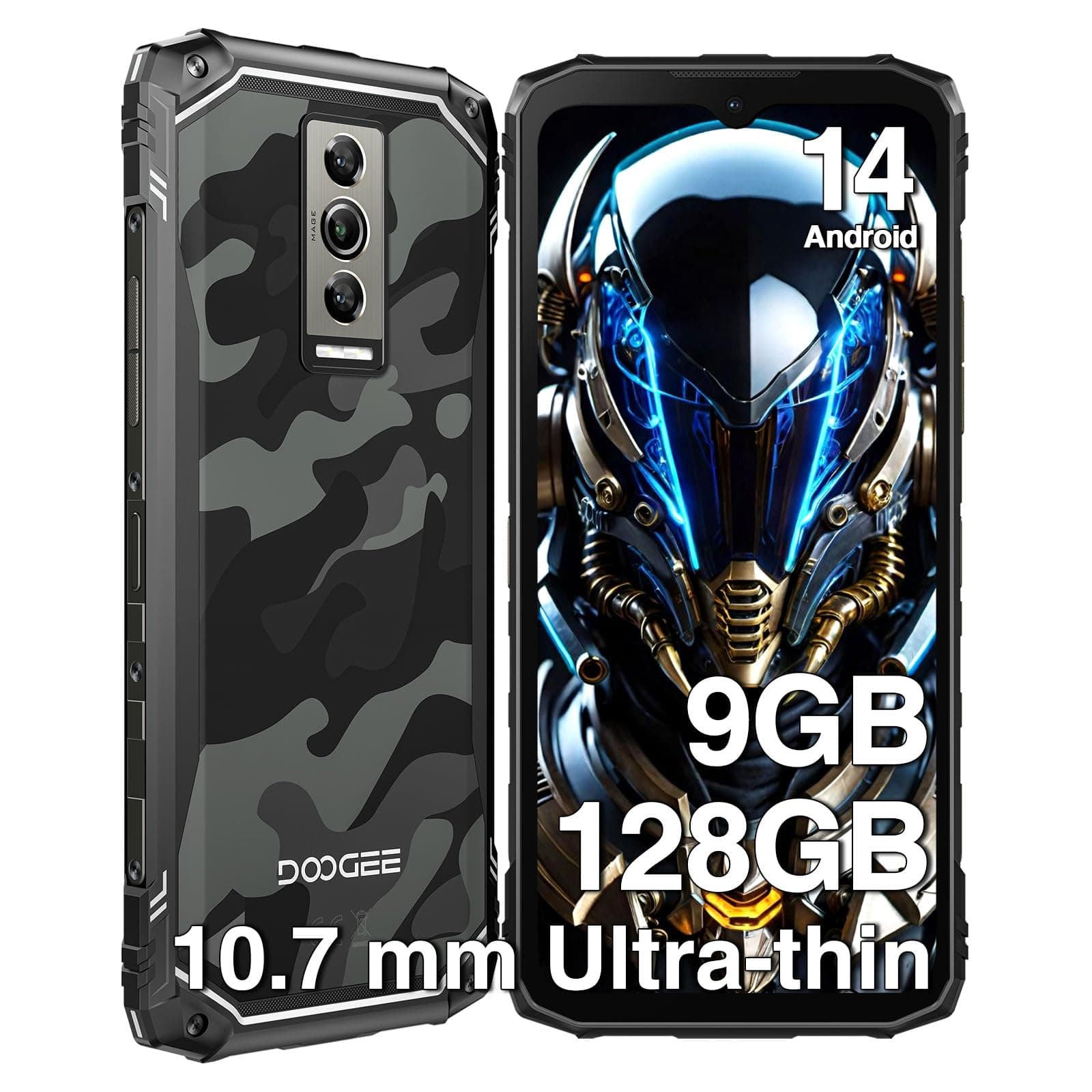 DOOGEE Blade 10 Rugged Smartphone, 10.7mm Thin Rugged Phone, Android 14, 6.56" HD+ 90Hz IPS Screen, Octa-Core,9GB+128GB/2TF, 5150mAh Battery,16MP Camera, IP68/IP69K/Dual 4G SIM/Face ID/GPS/OTG(Gray)
