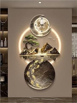 Modern 3D Wall Art Sculpture with LED Light, Plug-in Clock Home Decor, UV Engraved Wall Hanging for Bedroom, Living Room, Apartment(D,19.7"x39.4")