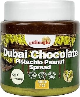 Gulluoglu Dubai Chocolate Pistachio Peanut Spread – Rich & Creamy Middle Eastern Chocolate Paste with Roasted Pistachios & Peanuts, 7 oz (200g) Jar – Gourmet Halal Dessert