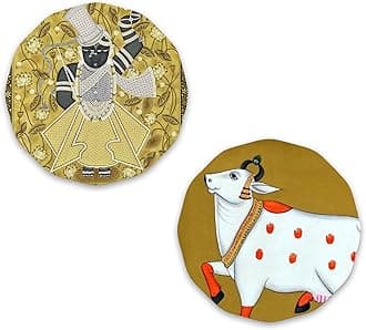 Artvibes Pichwai Round Shape Wooden Wall Hanging Decor | Decorative Hanging Items for Living Room | Gifts | Modern Wall Decoration Artworks for Home | Door Hanging Designer Painting Art Item (WH_8812)