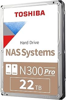 Toshiba N300 PRO 22TB Large-Sized Business NAS (up to 24 Bays) 3.5-Inch Internal Hard Drive - Up to 300 TB/Year Workload Rate CMR SATA 6 Gb/s 7200 RPM 512 MB Cache - HDWG62CXZSTB