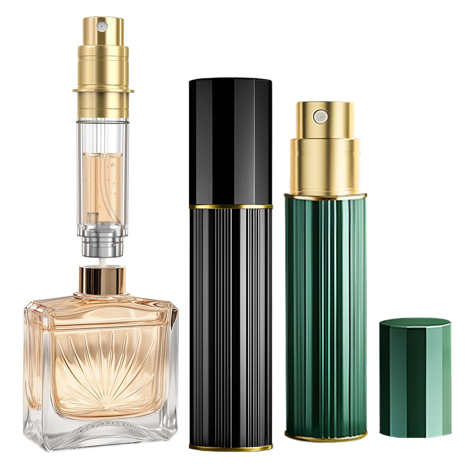 Perfume Atomiser, Perfume Travel Bottle, 10ML Atomiser Spray Bottle, Refillable & Travel Size Perfume Spray Bottle Easy to Refill Cologne Dispenser for Women Men（Black＆Green）