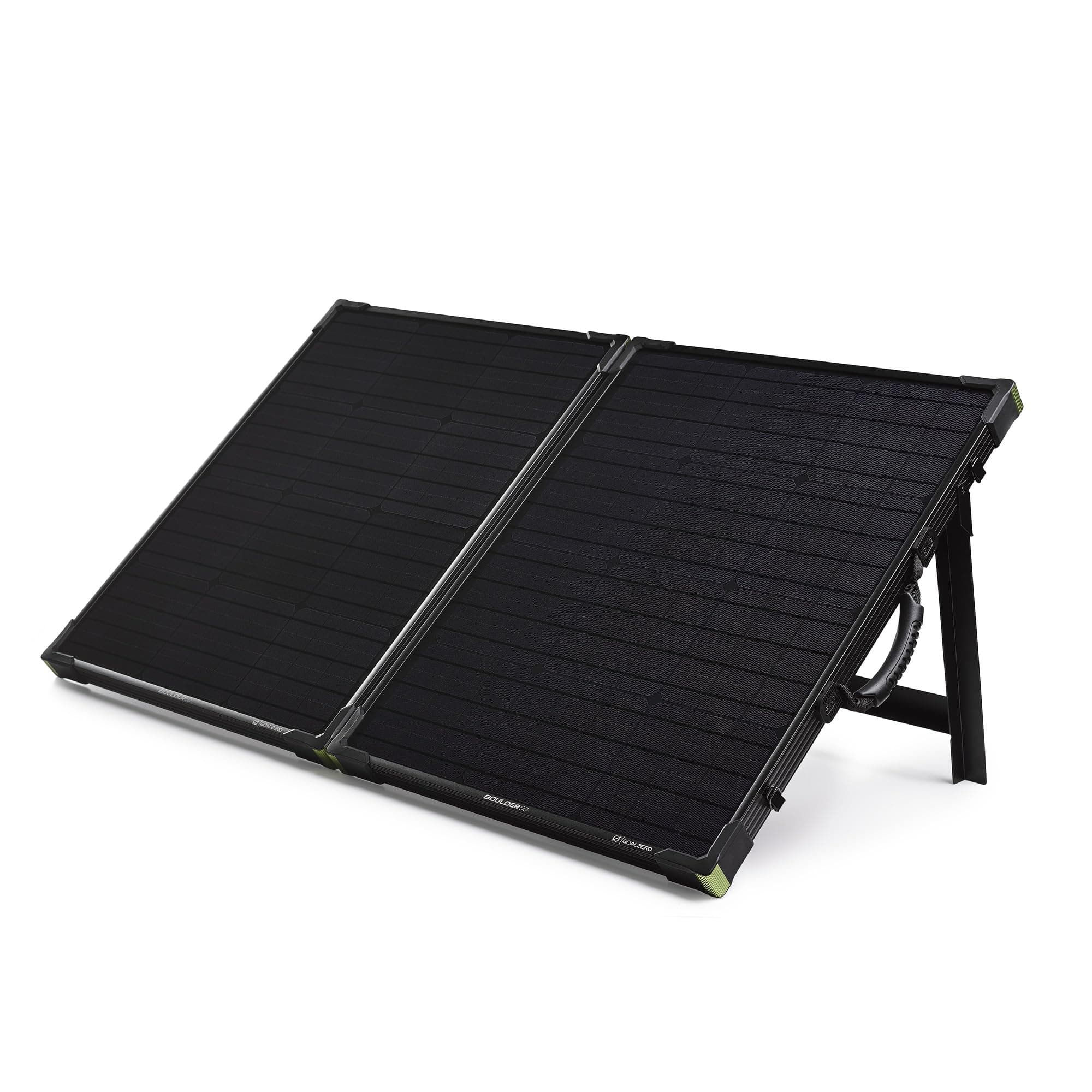 Boulder 100 Briefcase Solar Panel 100 W Total 2 X 50 W Panels Fabric Carry Case Integrated Kick Stand Output 8 mm Solar port male: 14-22 V, up to 7 A (100 W Max) Cell Type: Monocrystalline