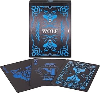 WJPC PVC Waterproof Playing Cards, Cool Black Plastic Poker Cards,Deck of Cards for Game and Party.(Wolf)